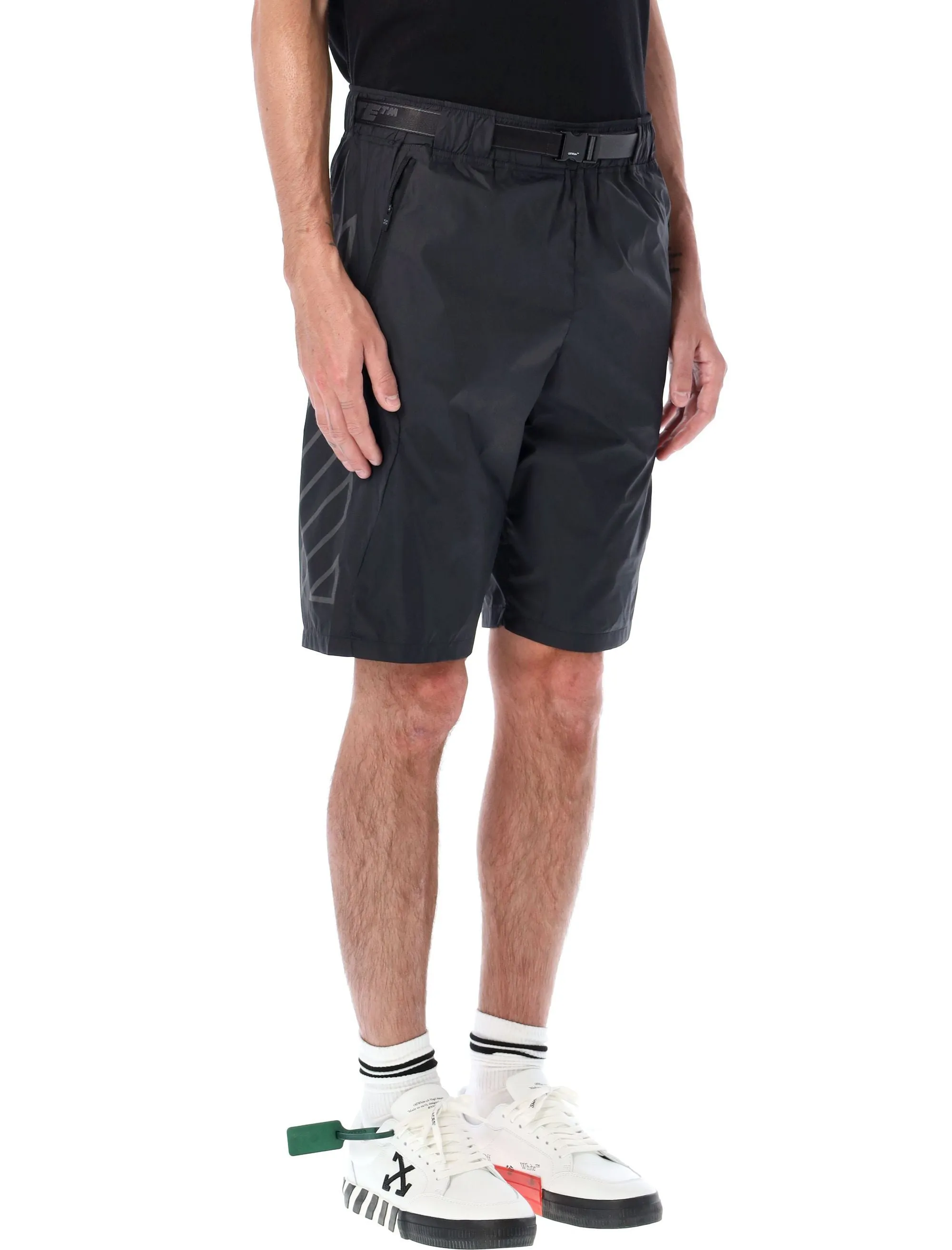 Off-White High Waist Belted Bermuda Shorts