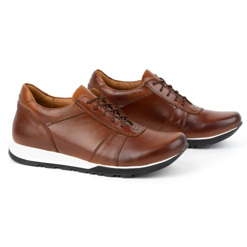 Olivier Men's Elevator Shoes Lace-Up Leather Sport Style 408KZ + 3 cm Brown