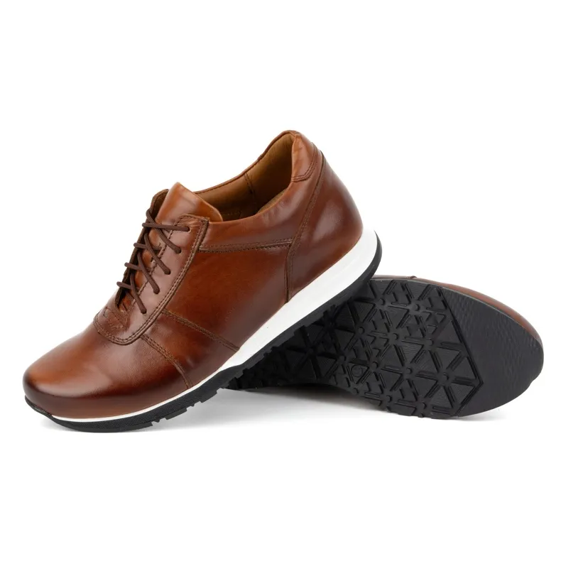 Olivier Men's Elevator Shoes Lace-Up Leather Sport Style 408KZ + 3 cm Brown