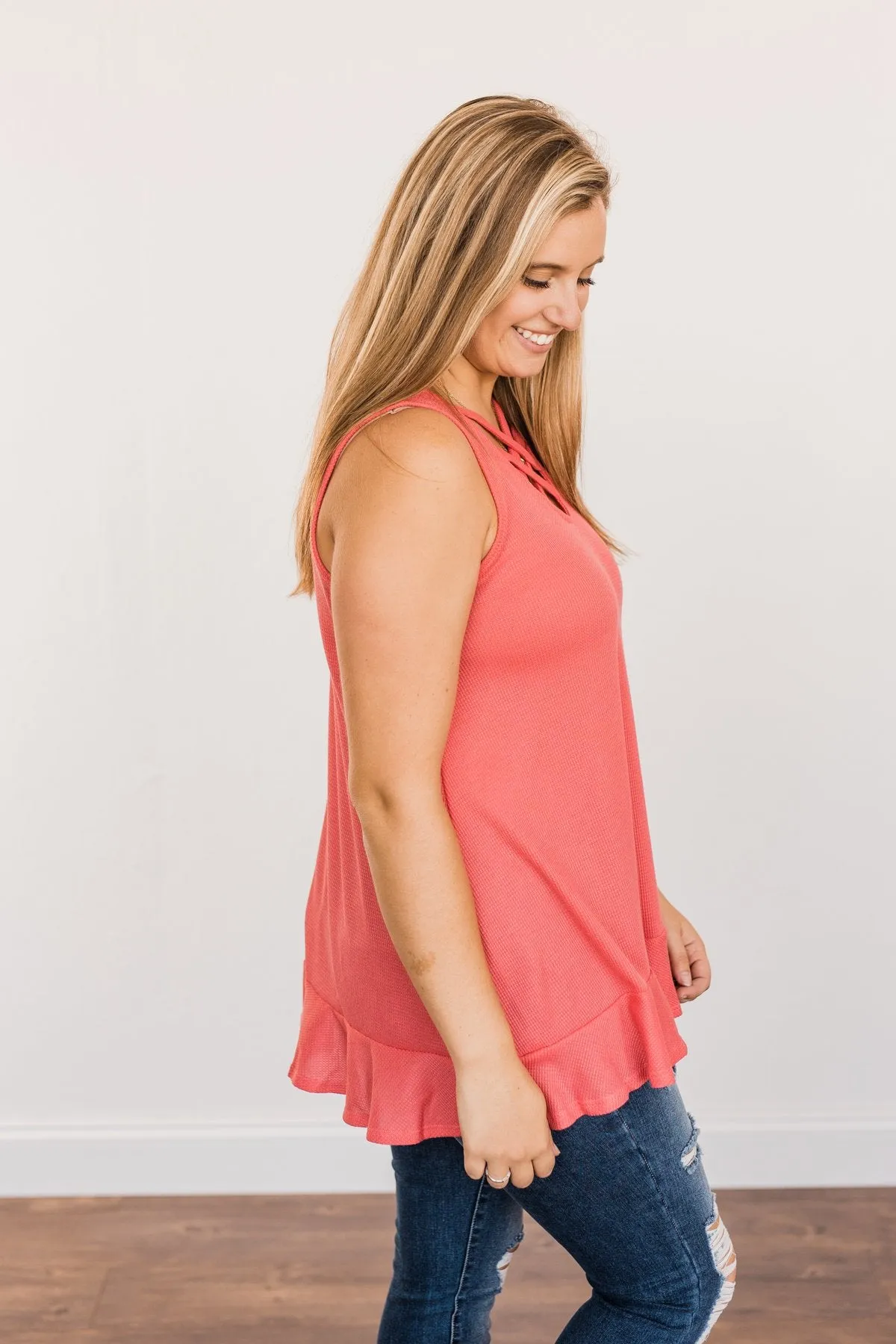 Passionate & Proud Criss-Cross Tank Top- Deep Coral