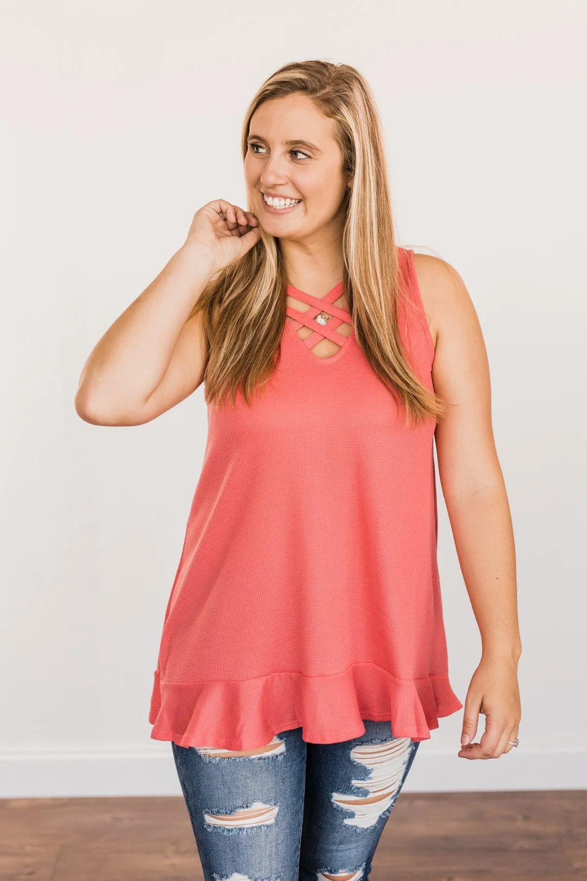 Passionate & Proud Criss-Cross Tank Top- Deep Coral