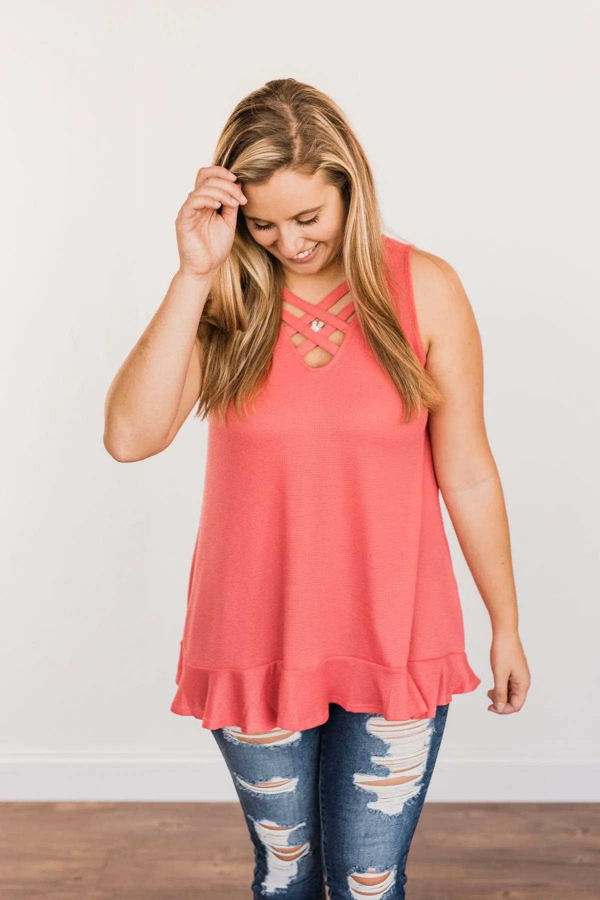 Passionate & Proud Criss-Cross Tank Top- Deep Coral