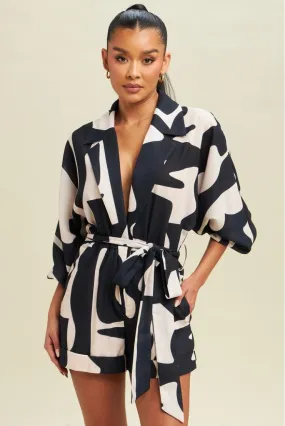 Payton Abstract Linen Playsuit