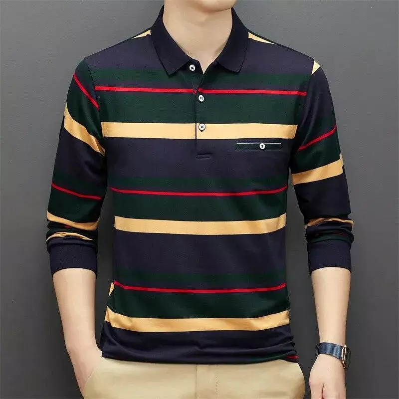 Polo Shirt Men 95% Cotton Long Sleeve Multi-color