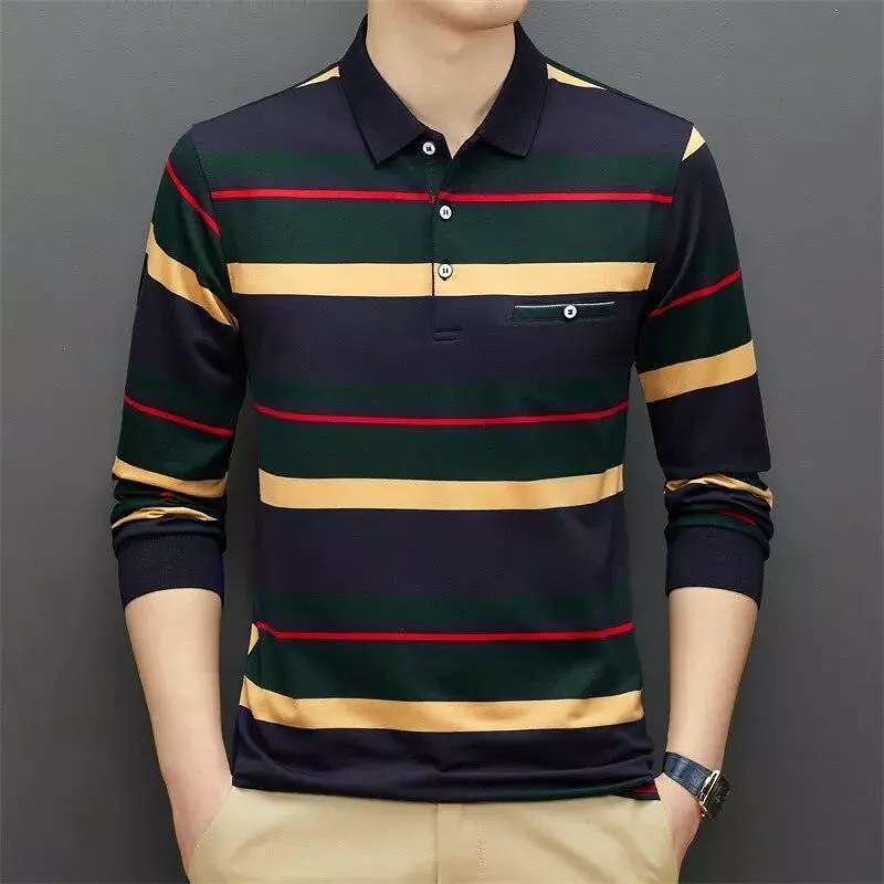 Polo Shirt Men 95% Cotton Long Sleeve Multi-color