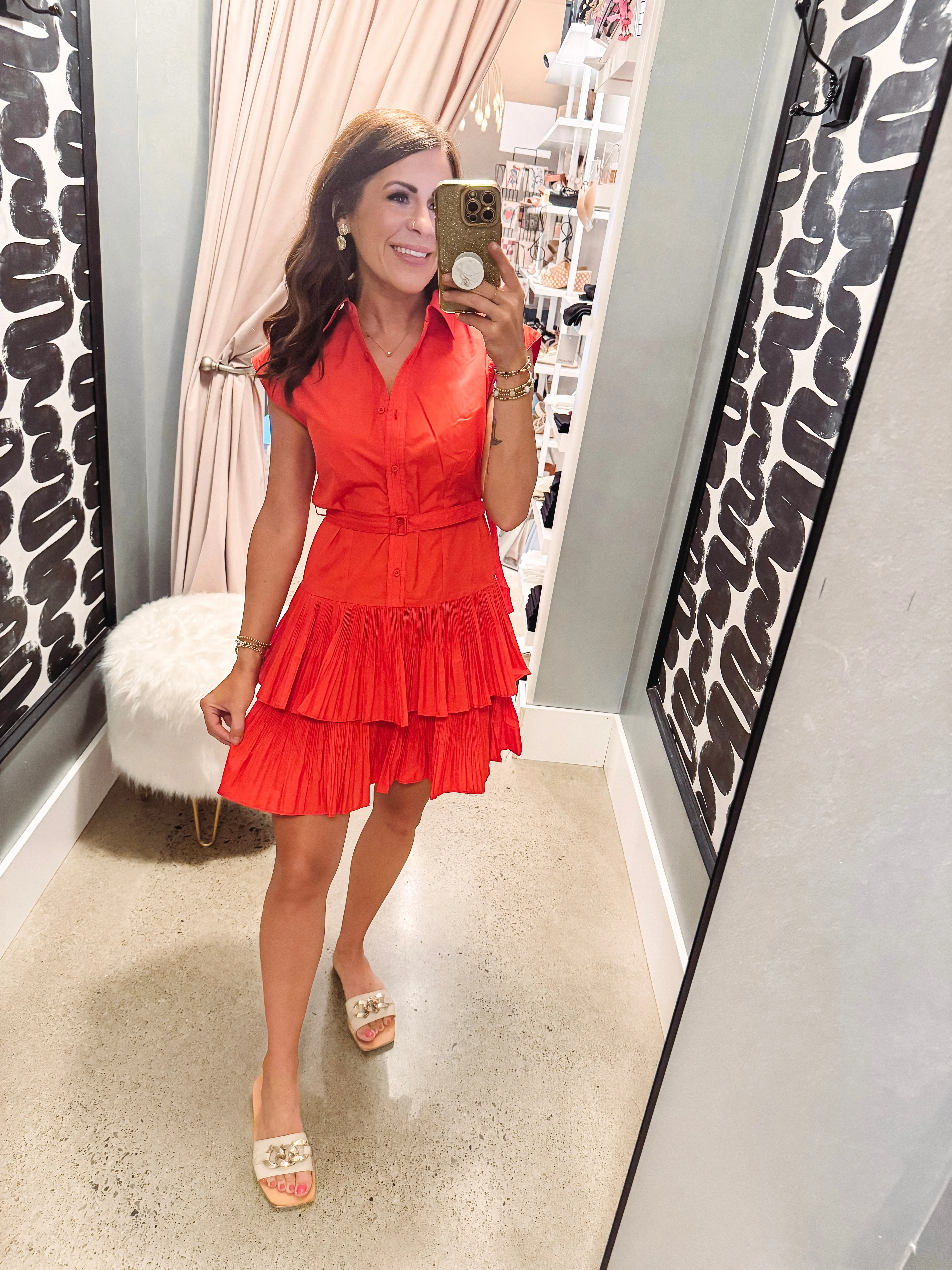 Pop of Color Ruffled Shirtdress