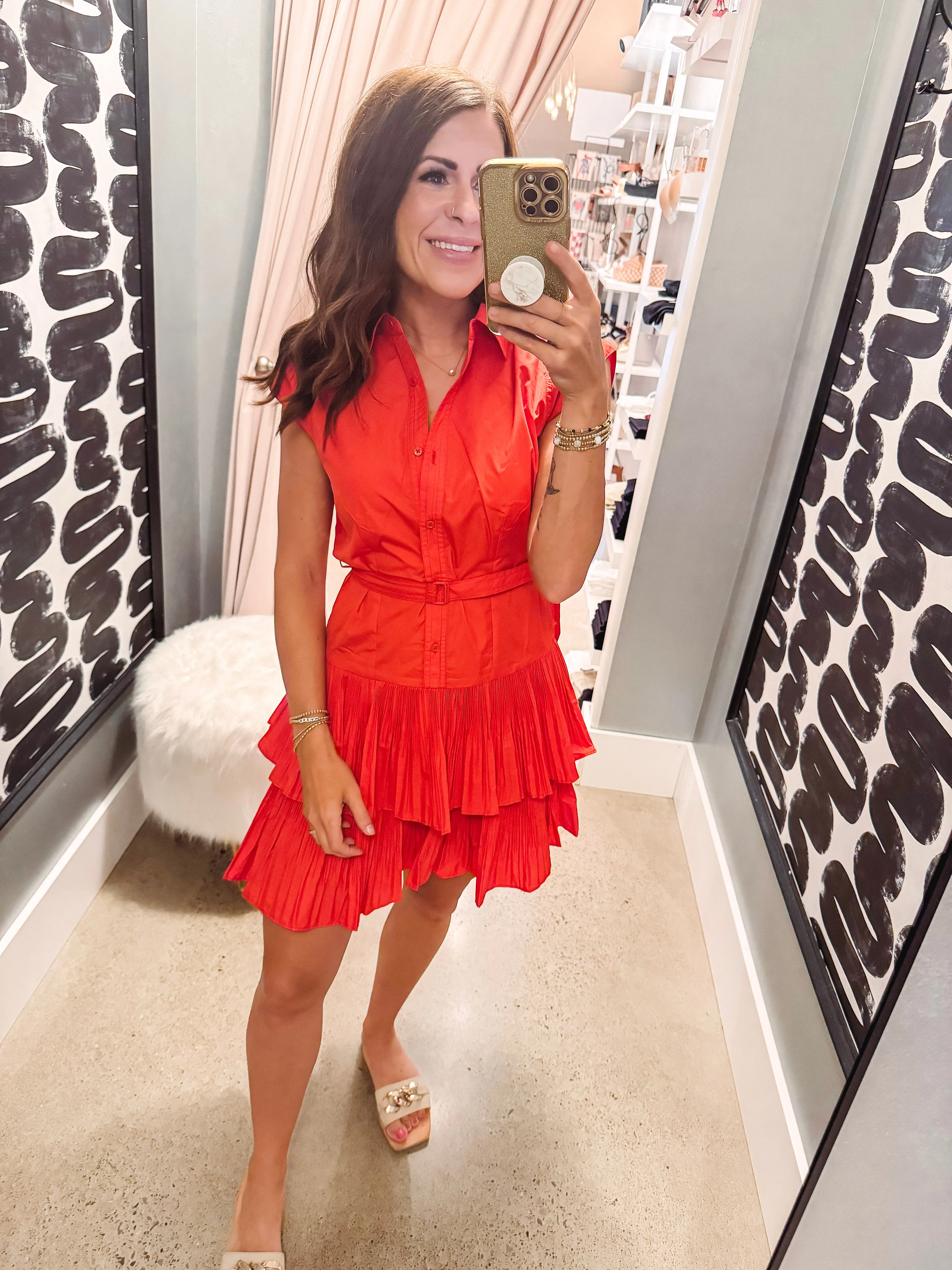 Pop of Color Ruffled Shirtdress