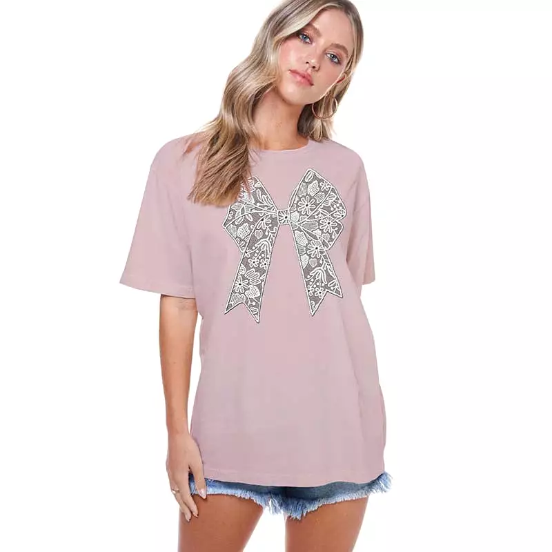 Puff Lace Bow Short Sleeve T-Shirt