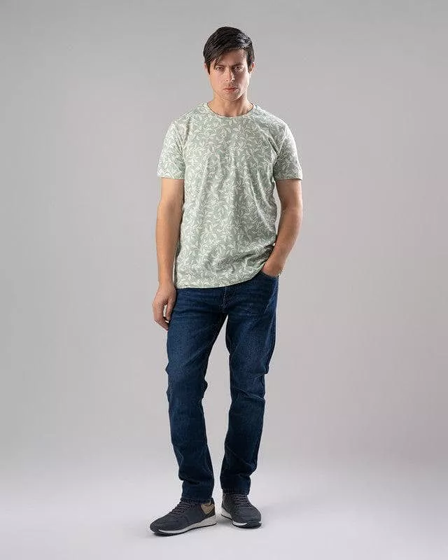 ROUND NECK PATTERNED T-SHIRT - SKY BLUE