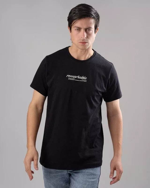 ROUND NECK PRINTED T-SHIRT - BLACK