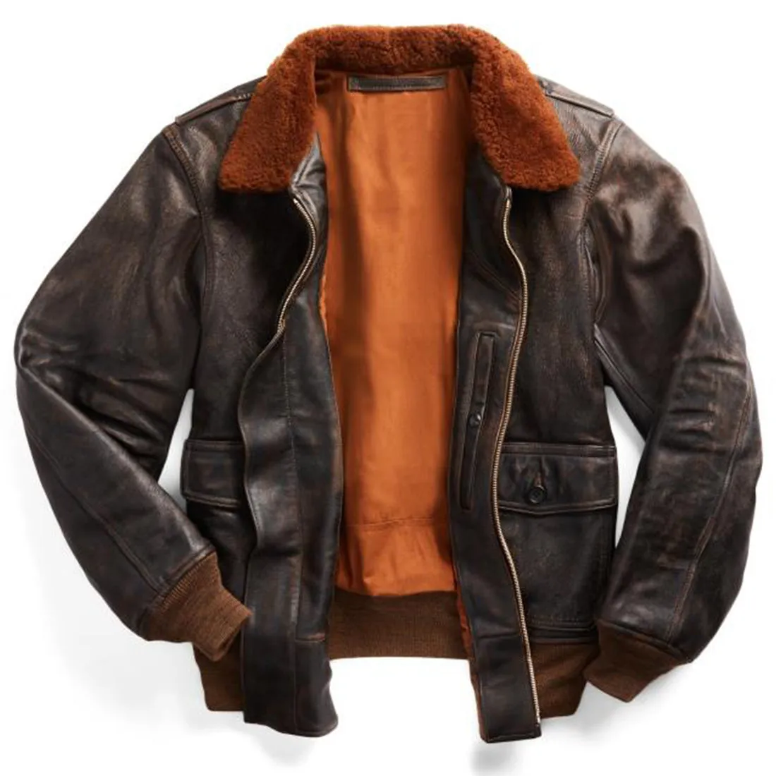 RRL by Ralph Lauren Shearling Leather Jacket Black / Brown