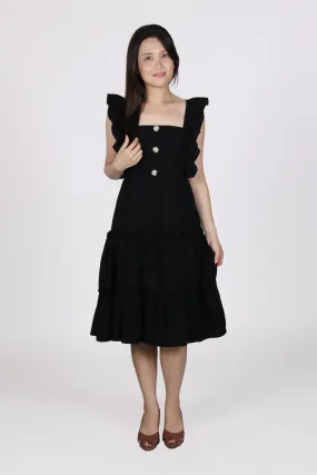 Ruffles Sleeveless Flare Midi Dress in Black