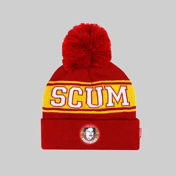 SCUM SKATEBOARDS PABLO POM BEANIE RED  | FAKE SCUM Beanies