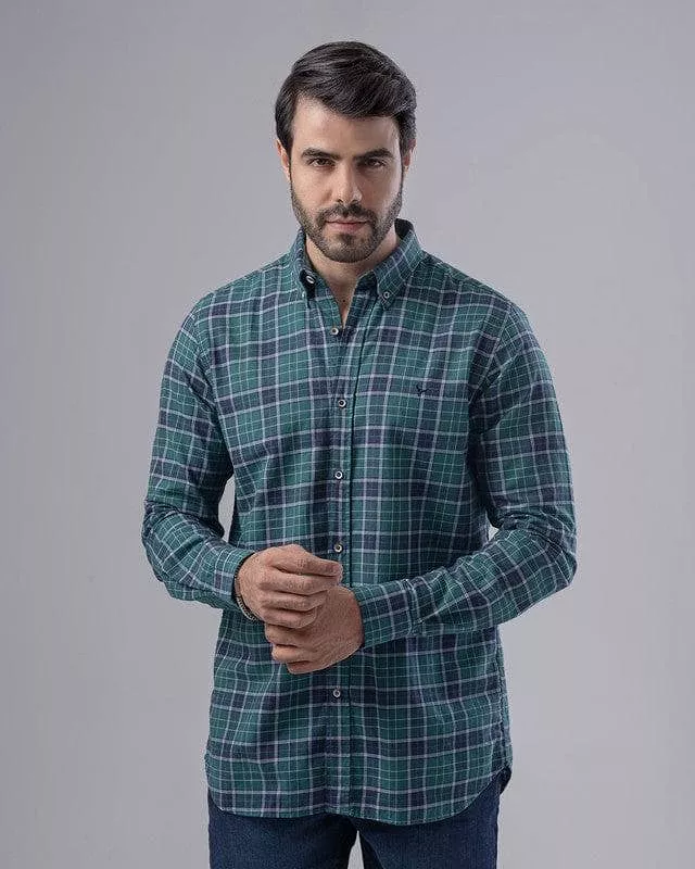 SLIM FIT CHECKERED SHIRT  - GREEN