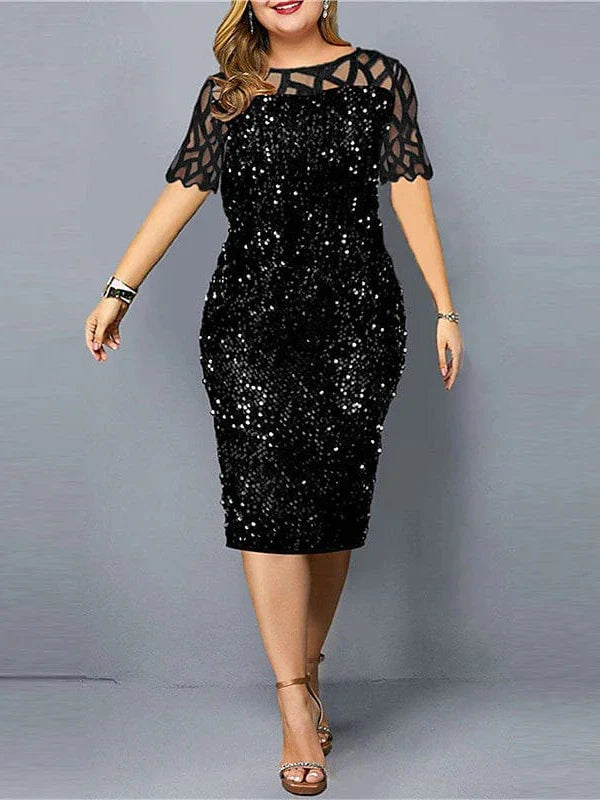 Sparkling Gold Sequin Plus Size Midi Dress