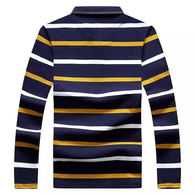 Striped Men Polo Shirt Cotton Long Sleeve