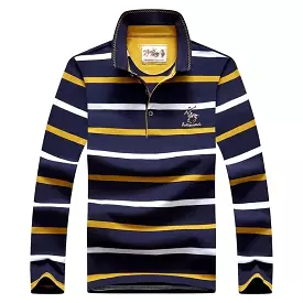 Striped Men Polo Shirt Cotton Long Sleeve