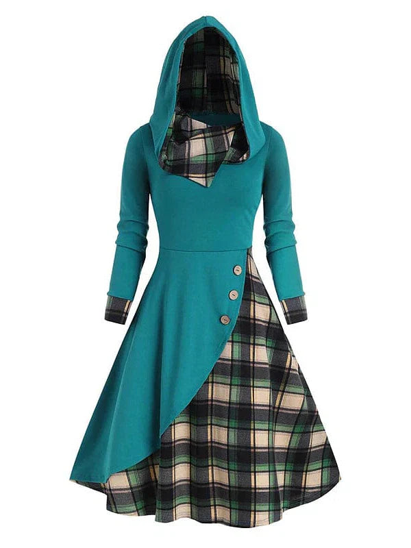 Tartan Hooded Midi Dress for Women