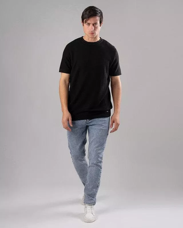 TEXTURED KNIT T-SHIRT - BLACK