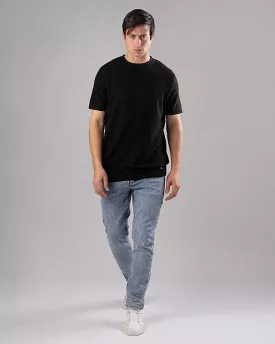 TEXTURED KNIT T-SHIRT - BLACK