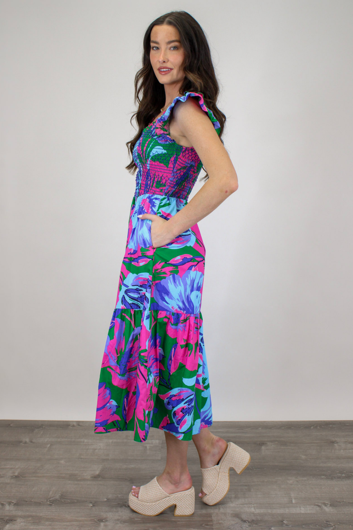 Tropicana Flutter Sleeve Midi Dress