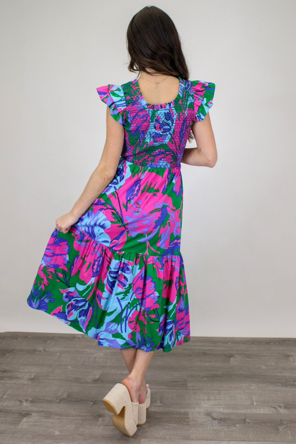 Tropicana Flutter Sleeve Midi Dress