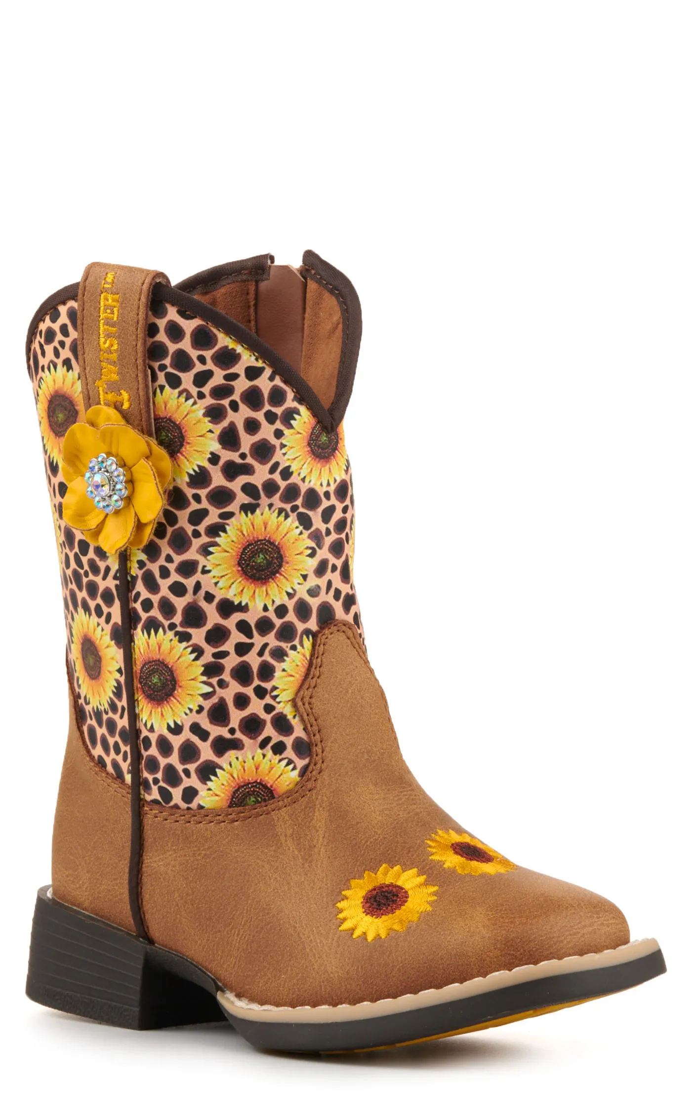 Twister Toddler Sunnie Tan and Cheetah Sunflowers Square Toe Cowboy Boots