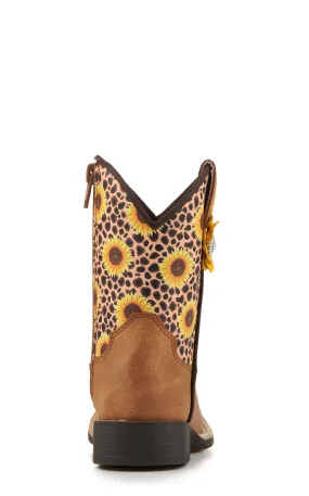 Twister Toddler Sunnie Tan and Cheetah Sunflowers Square Toe Cowboy Boots