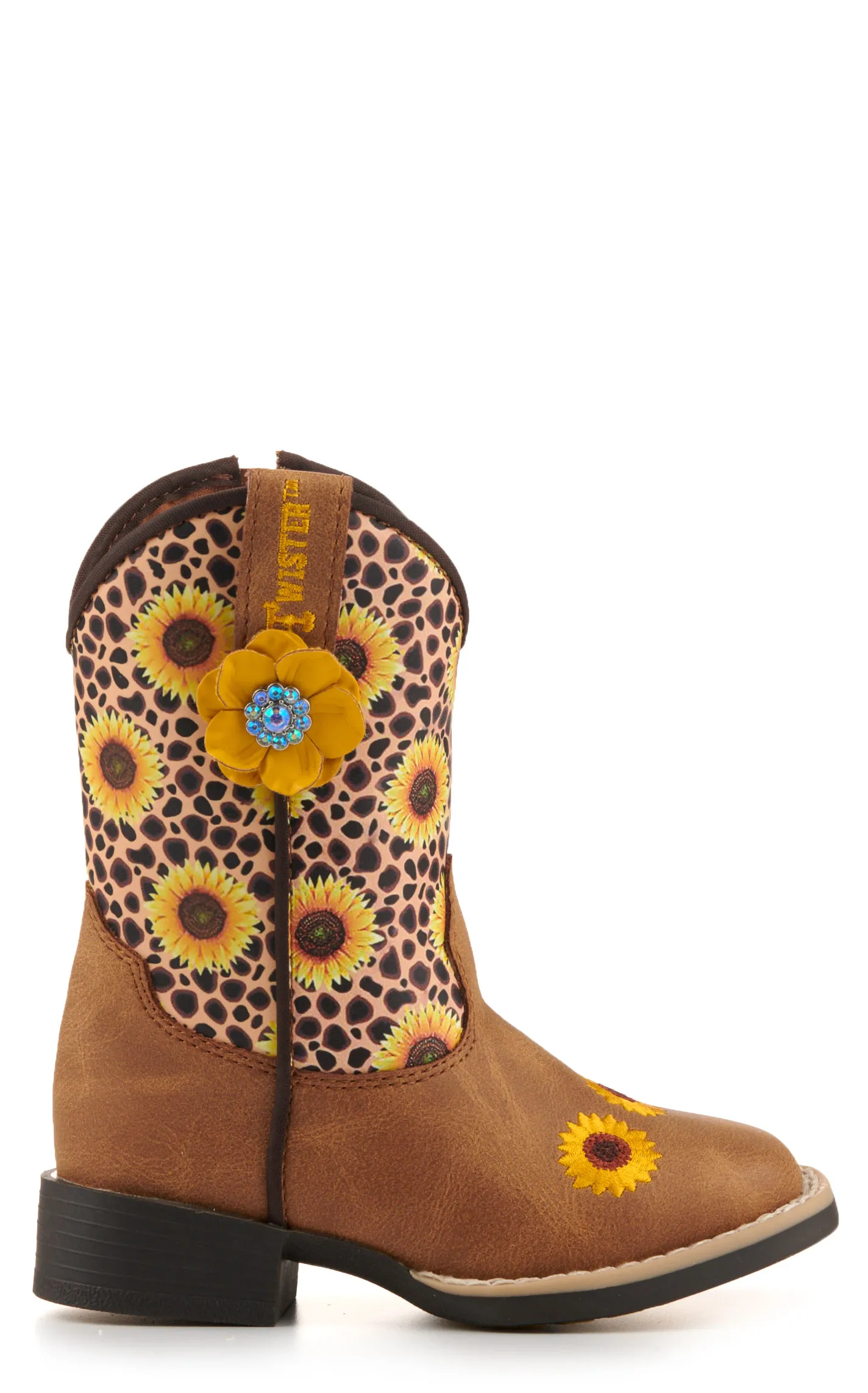 Twister Toddler Sunnie Tan and Cheetah Sunflowers Square Toe Cowboy Boots