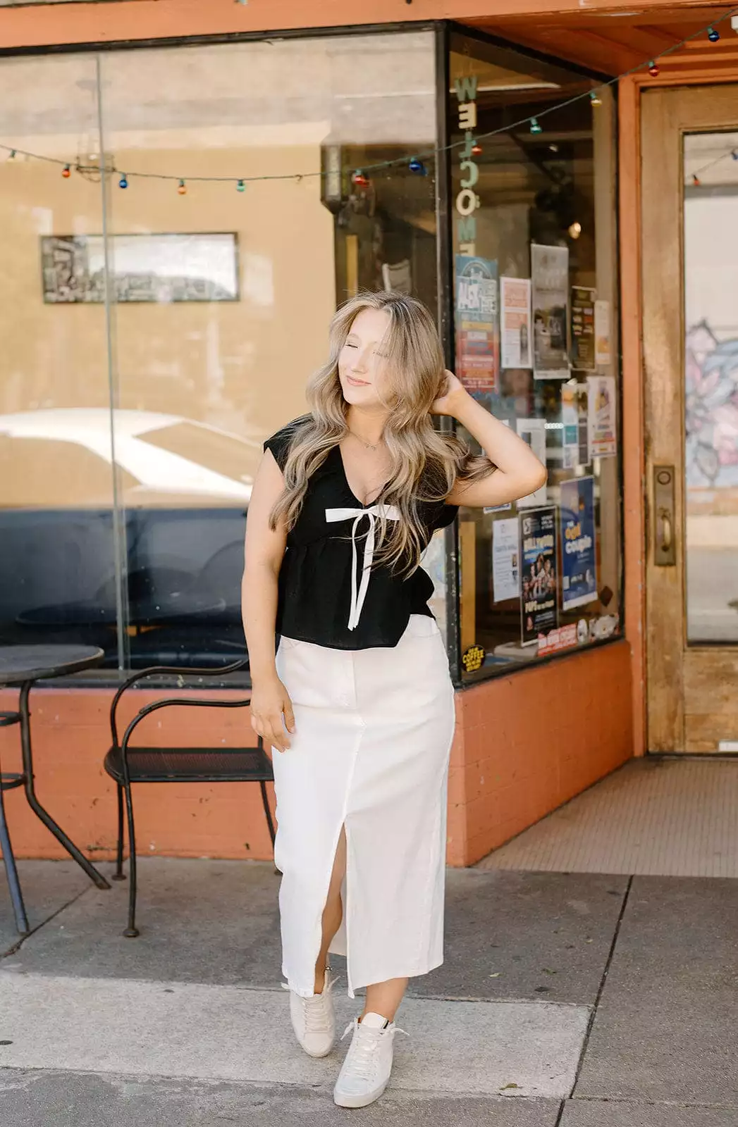 White Denim High Waisted Midi Skirt