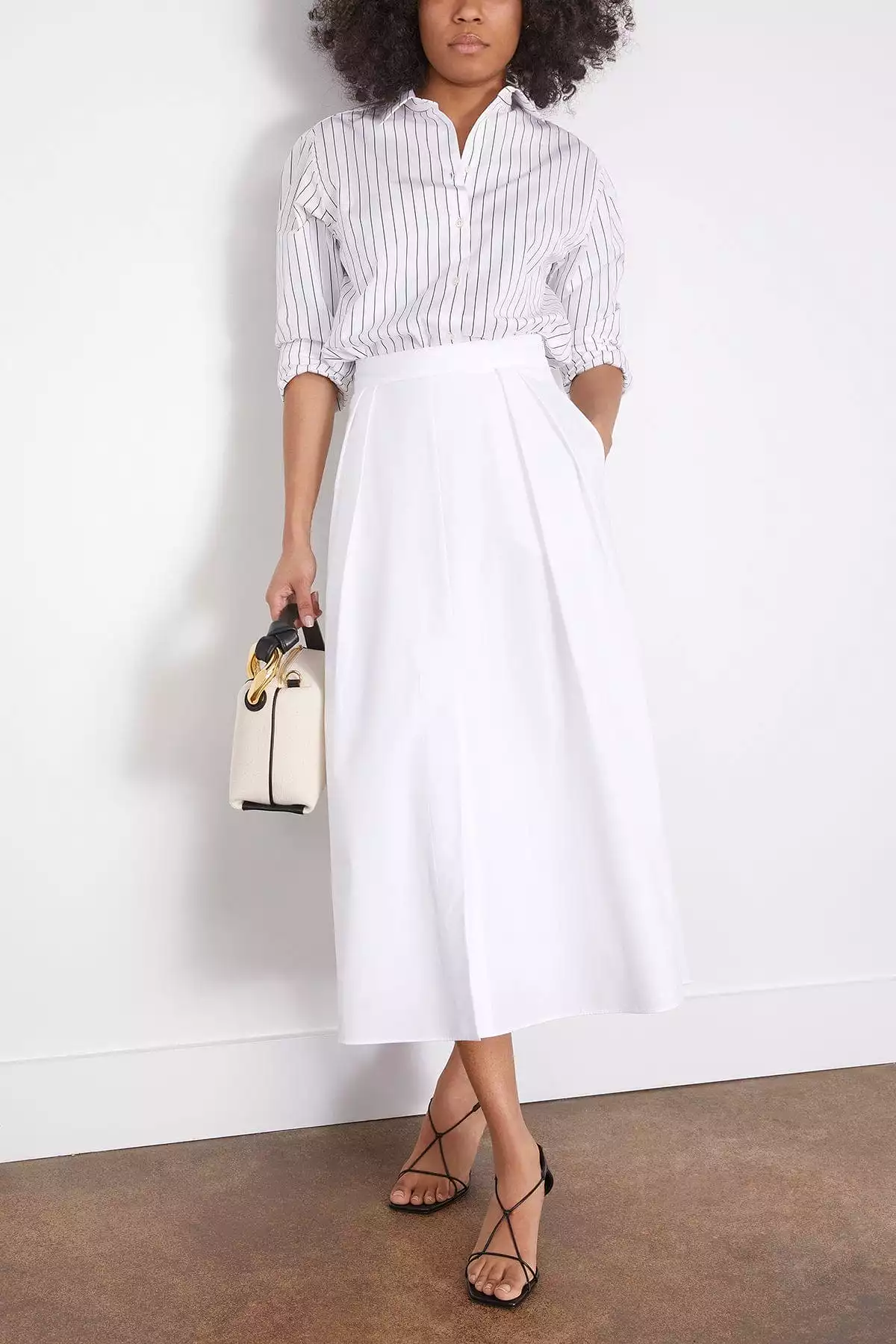 Wide Poplin Skirt in White