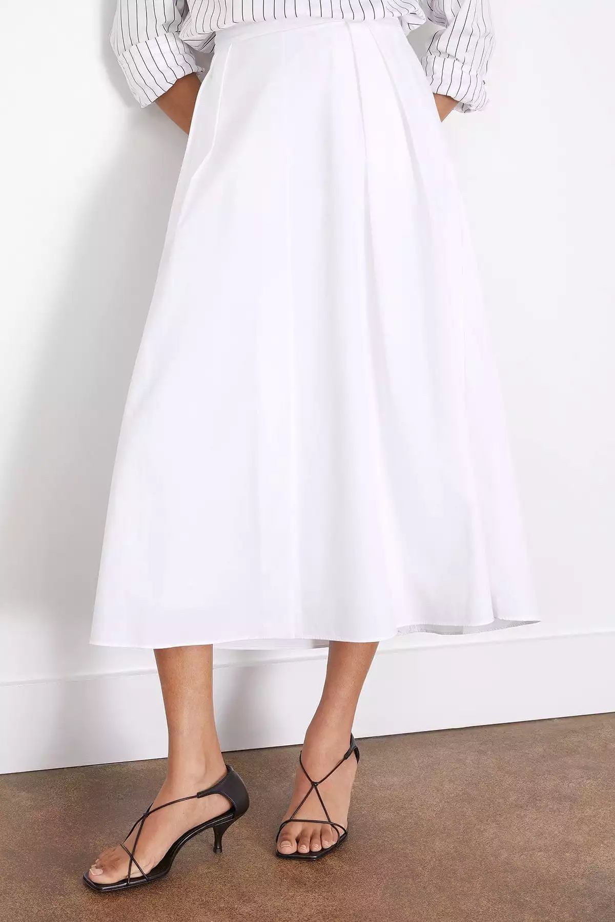 Wide Poplin Skirt in White