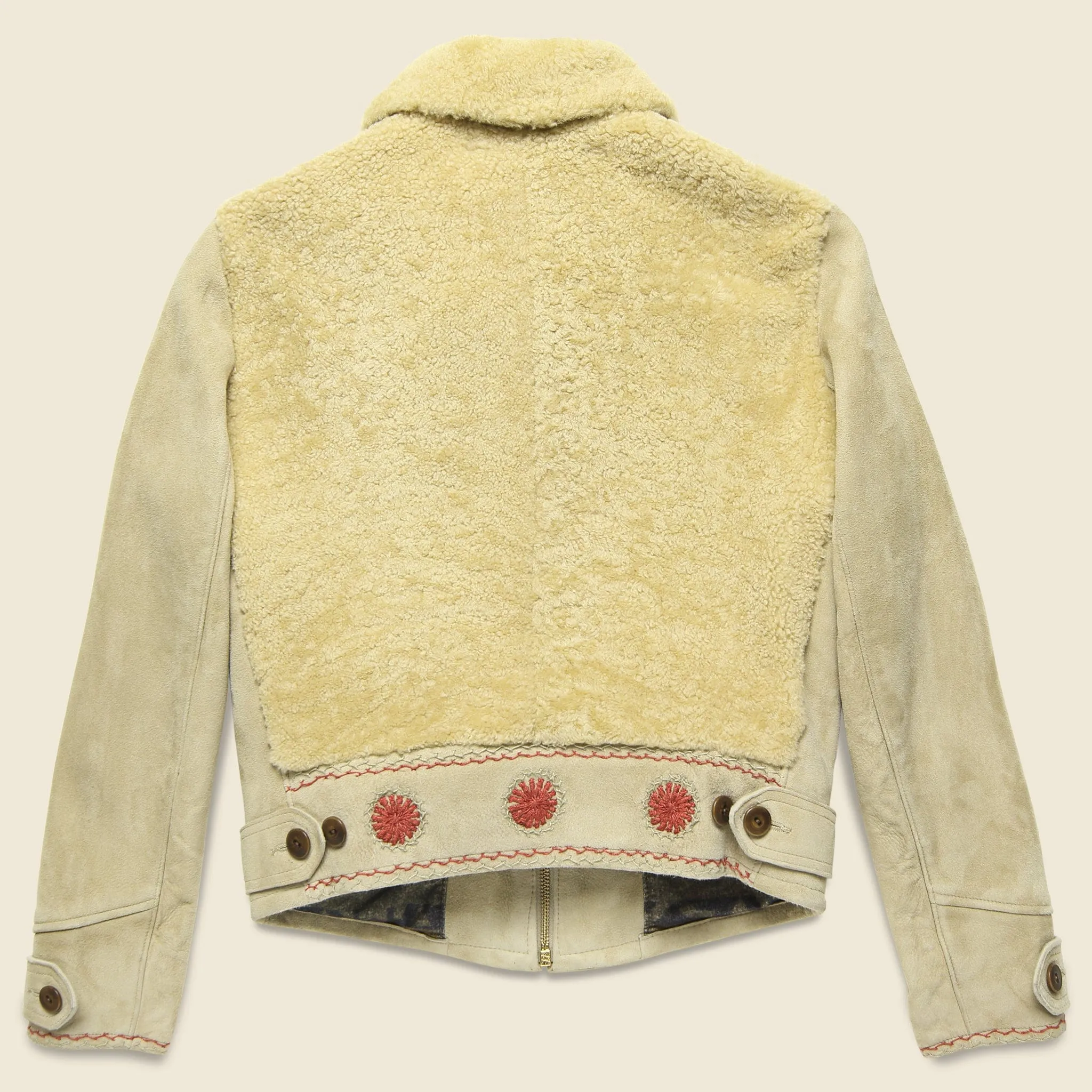 Williams Shearling Embroidered Suede Jacket - Cream