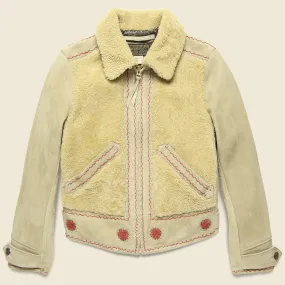 Williams Shearling Embroidered Suede Jacket - Cream