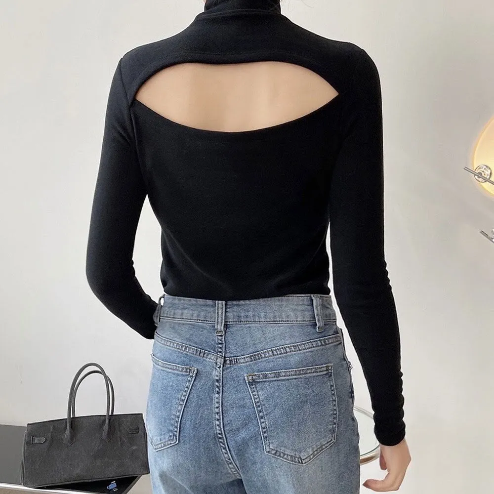 Women Elegant Sexy T-Shirts Long Sleeve Hollow Out Pullover Blouse Tops Two Wear