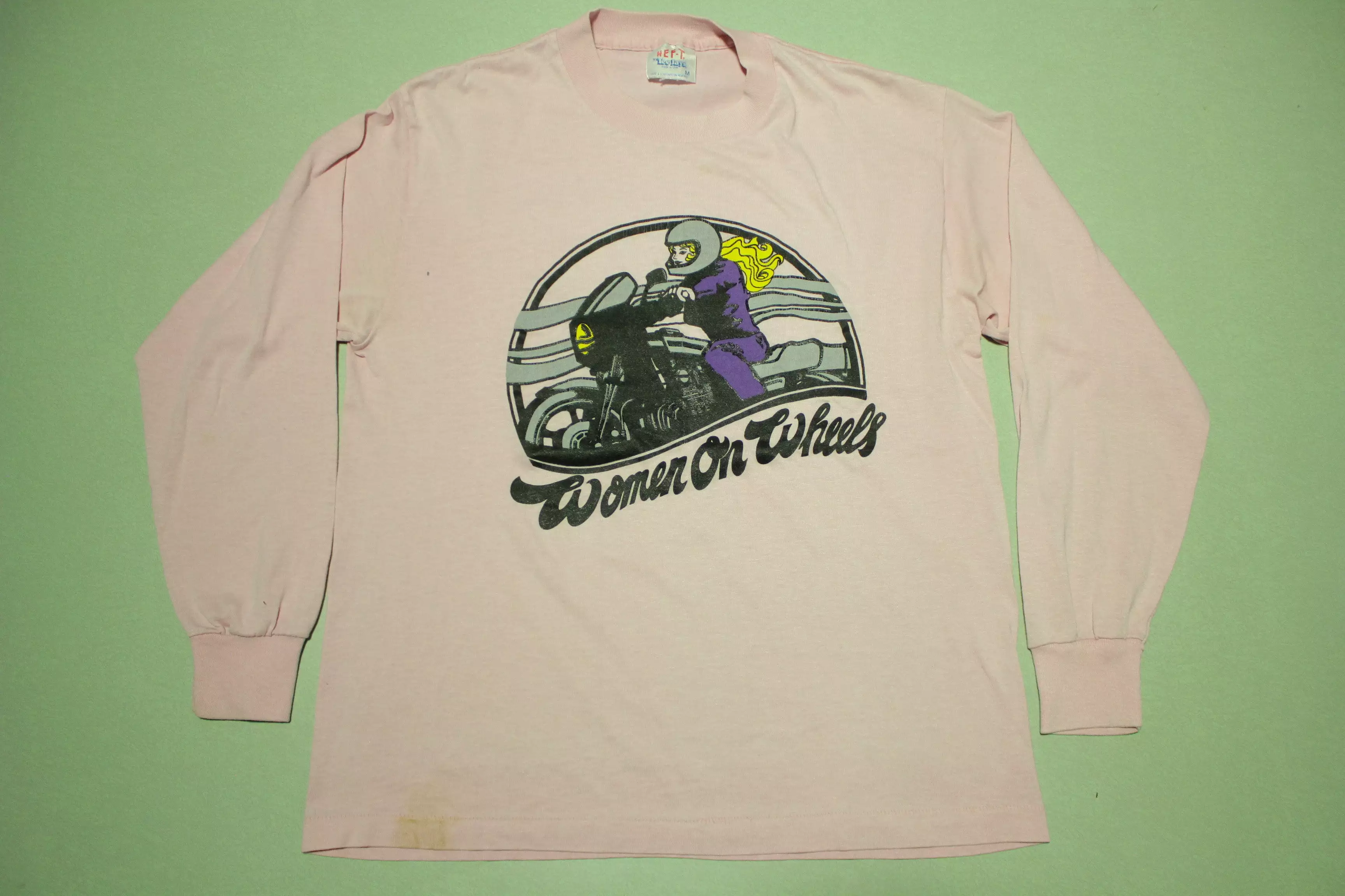 Women On Wheel Vintage 80's Harley-esque Pink Long Sleeve T-Shirt