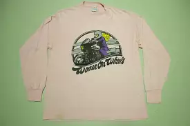 Women On Wheel Vintage 80's Harley-esque Pink Long Sleeve T-Shirt