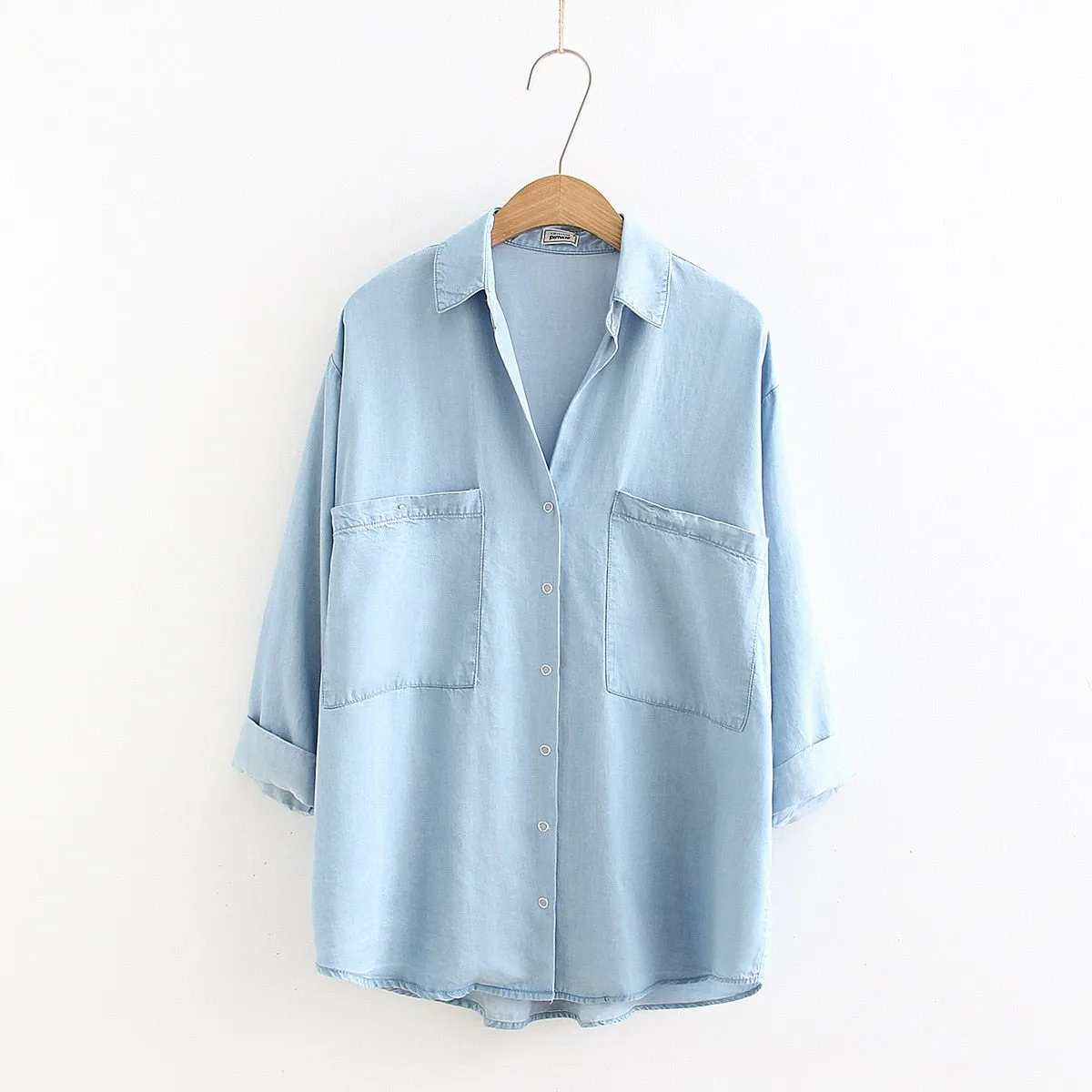 Womens Denim Shirts Chic Cotton Blusas Mujer Tencel Soft Long Sleeve Oversized Tops